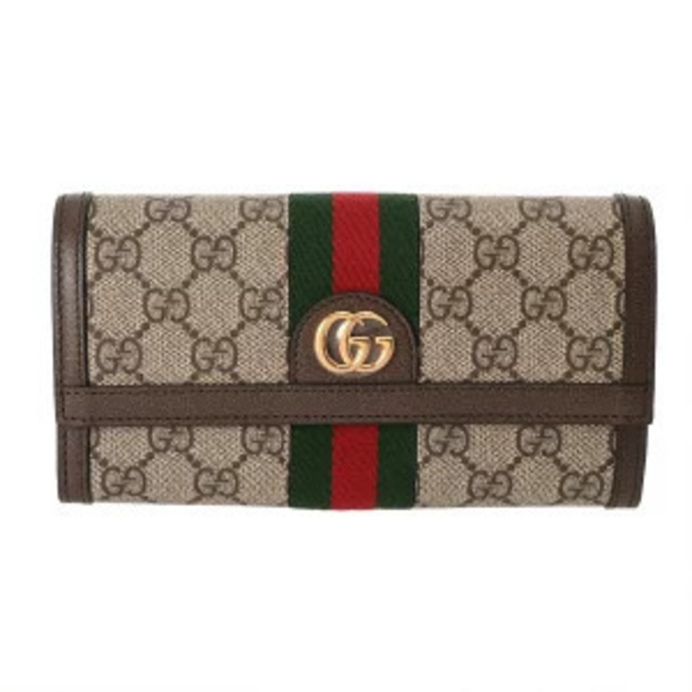 Gucci Ophidia GG Continental Wallet Beige Cream Ebony Brown Canvas Leather Long